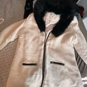 Alia Cream Teddy Jacket with Black Collar